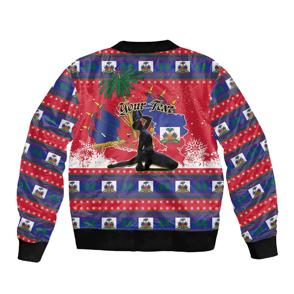 Personalized Ayiti Jwaye Nwel Sleeve Zip Bomber Jacket Haiti Merry Christmas - African Pride
