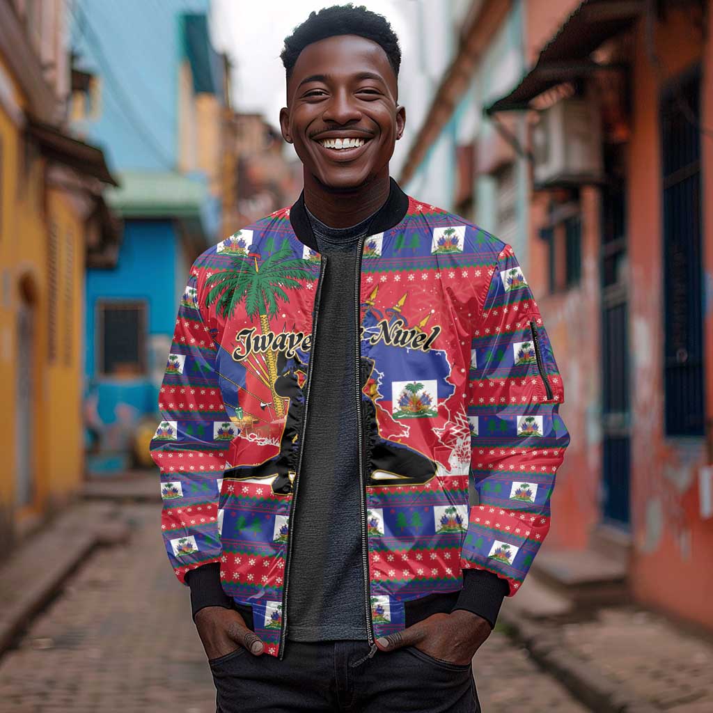 Personalized Ayiti Jwaye Nwel Sleeve Zip Bomber Jacket Haiti Merry Christmas - African Pride
