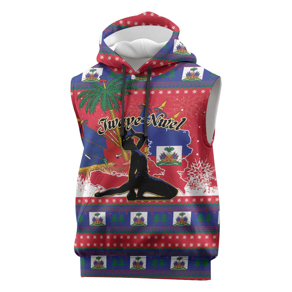 Personalized Ayiti Jwaye Nwel Sleeveless Hoodie Haiti Merry Christmas - African Pride