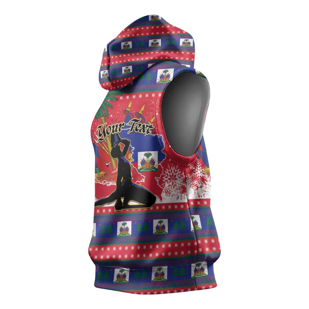 Personalized Ayiti Jwaye Nwel Sleeveless Hoodie Haiti Merry Christmas - African Pride