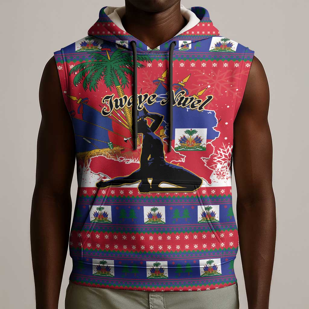 Personalized Ayiti Jwaye Nwel Sleeveless Hoodie Haiti Merry Christmas - African Pride