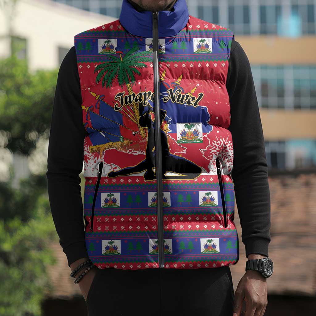 Personalized Ayiti Jwaye Nwel Sleeveless Puffer Jacket Haiti Merry Christmas