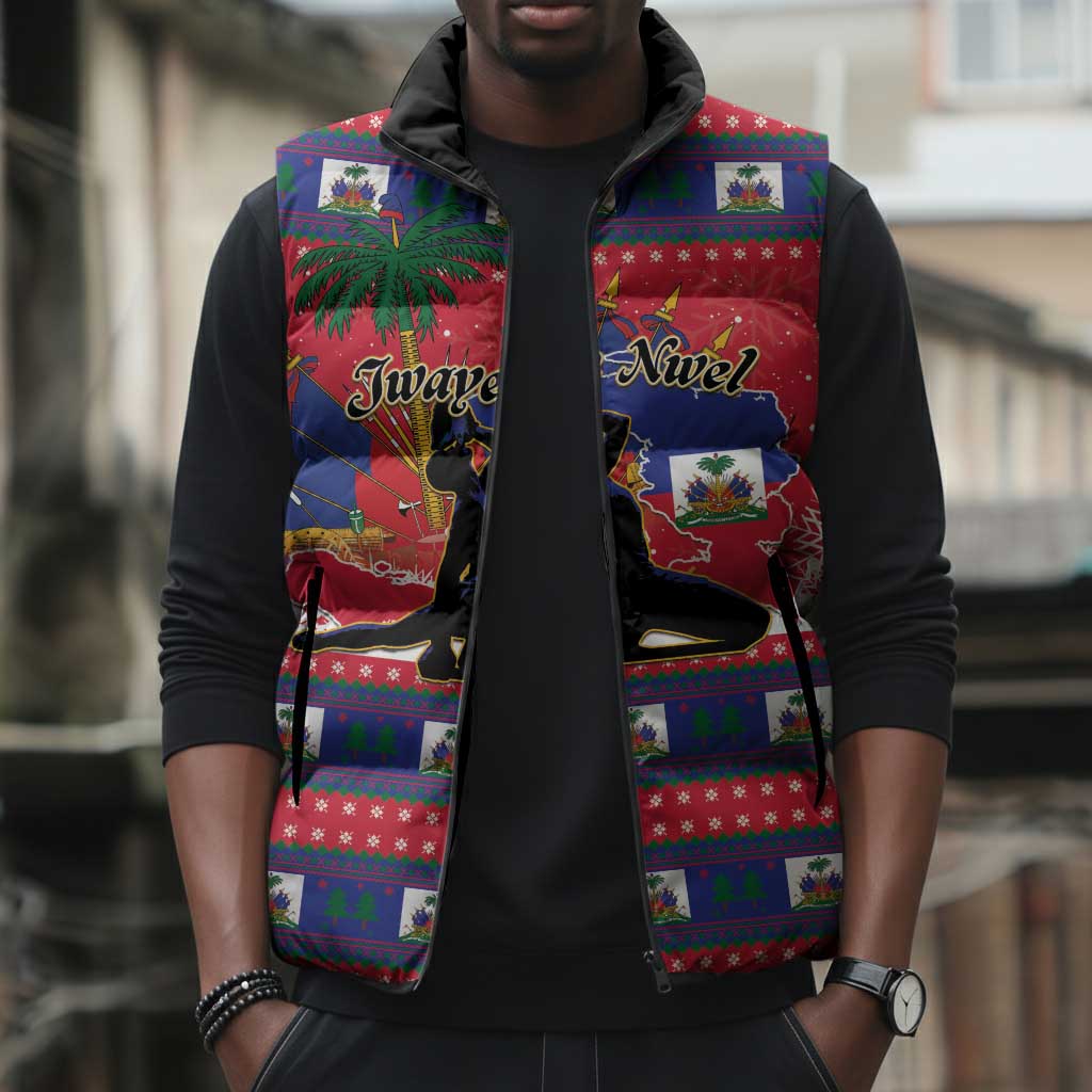 Personalized Ayiti Jwaye Nwel Sleeveless Puffer Jacket Haiti Merry Christmas