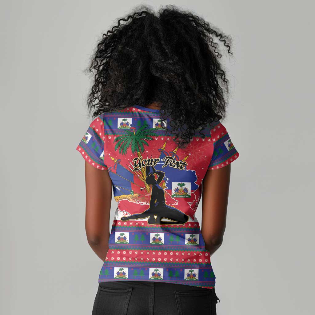 Personalized Ayiti Jwaye Nwel Women V-Neck T-Shirt Haiti Merry Christmas LT01