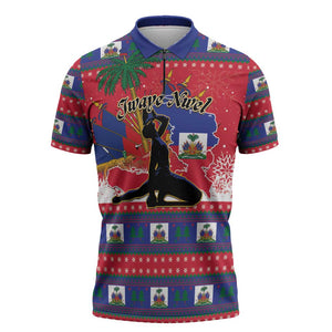 Personalized Ayiti Jwaye Nwel Zipper Polo Shirt Haiti Merry Christmas