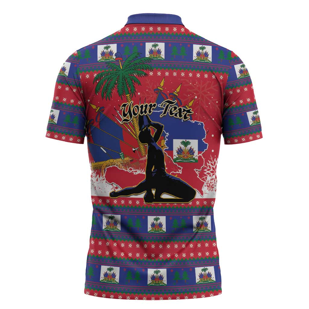 Personalized Ayiti Jwaye Nwel Zipper Polo Shirt Haiti Merry Christmas