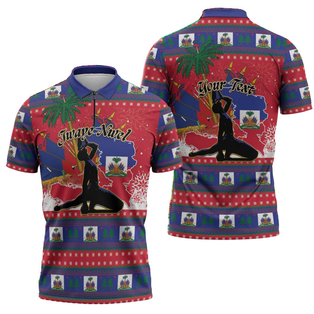 Personalized Ayiti Jwaye Nwel Zipper Polo Shirt Haiti Merry Christmas