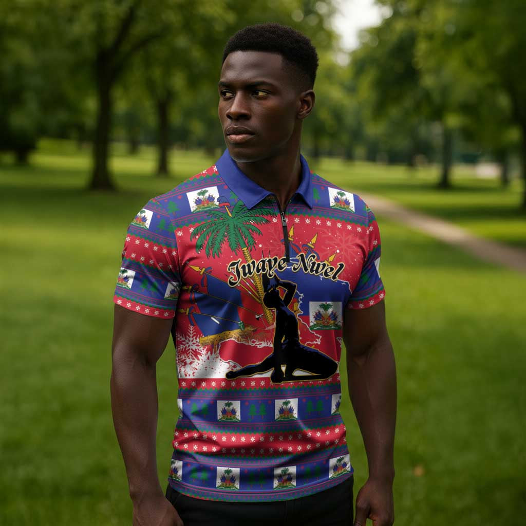 Personalized Ayiti Jwaye Nwel Zipper Polo Shirt Haiti Merry Christmas