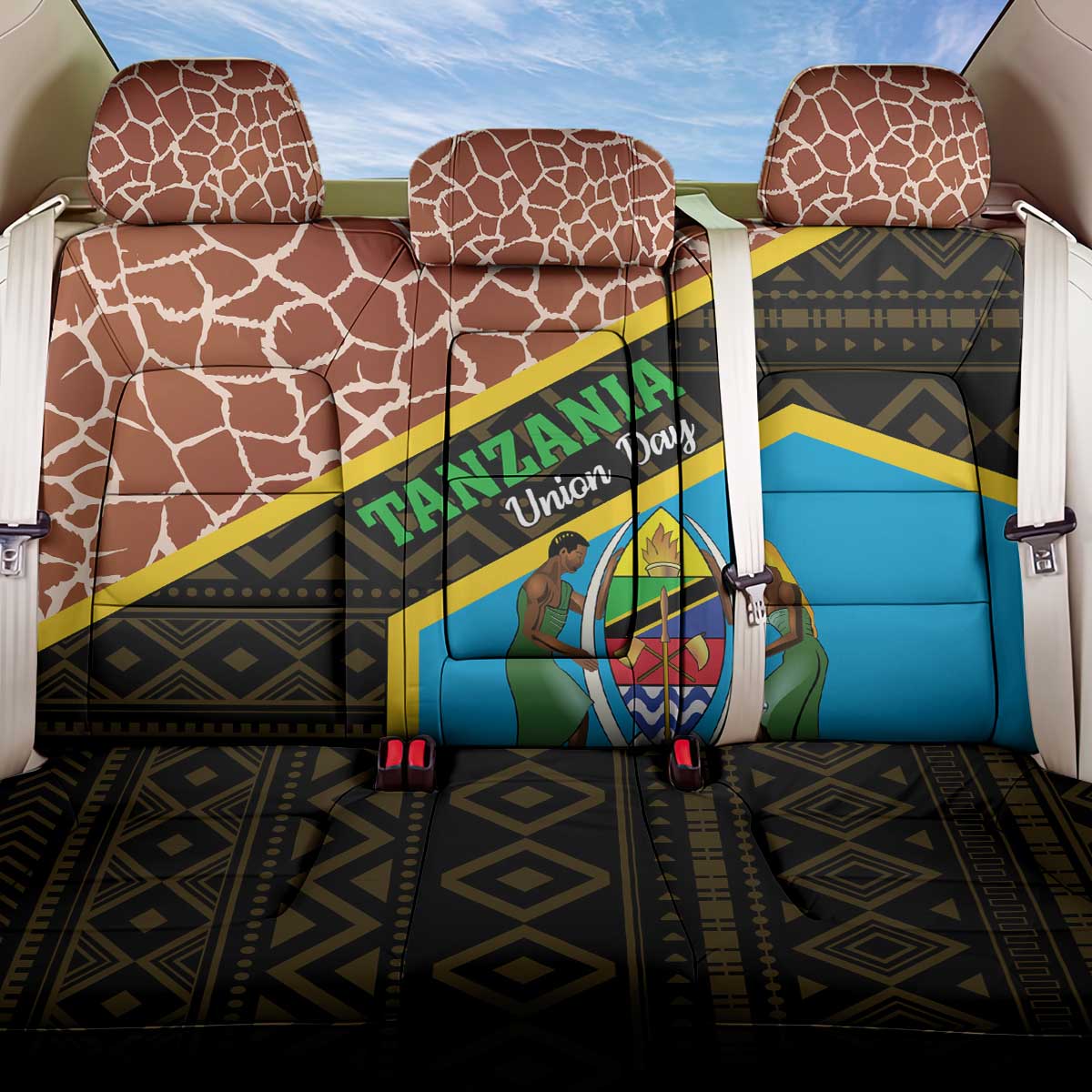 Tanzania Union Day 2024 Back Car Seat Cover Uhuru na Umoja Giraffe Pattern