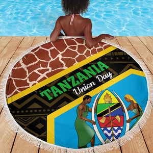 Tanzania Union Day 2024 Beach Blanket Uhuru na Umoja Giraffe Pattern