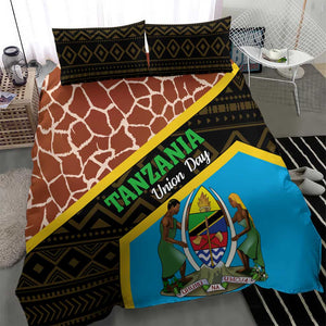 Tanzania Union Day 2024 Bedding Set Uhuru na Umoja Giraffe Pattern