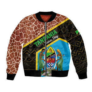 Tanzania Union Day 2024 Bomber Jacket Uhuru na Umoja Giraffe Pattern