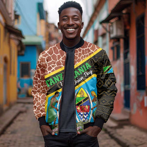 Tanzania Union Day 2024 Bomber Jacket Uhuru na Umoja Giraffe Pattern