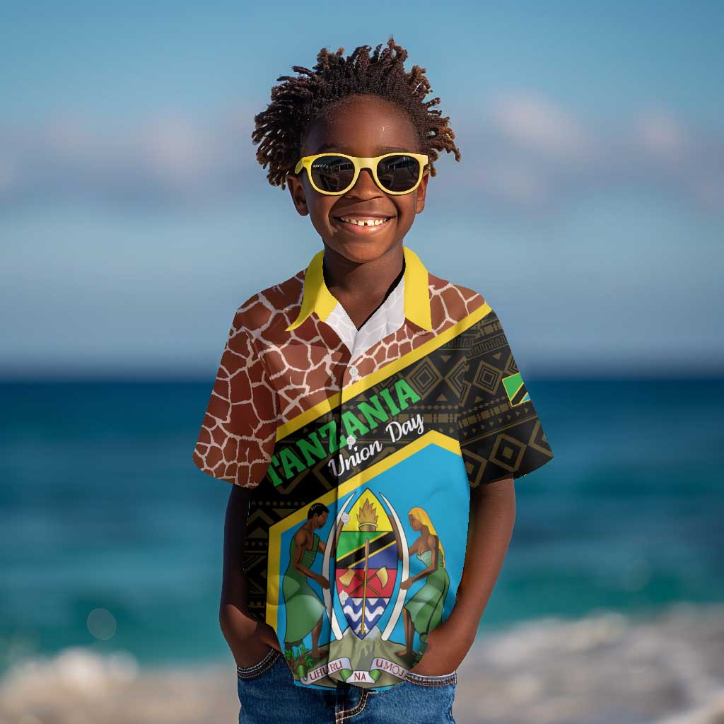 Tanzania Union Day 2024 Kid Hawaiian Shirt Uhuru na Umoja Giraffe Pattern