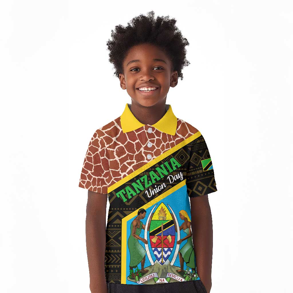 Tanzania Union Day 2024 Kid Polo Shirt Uhuru na Umoja Giraffe Pattern