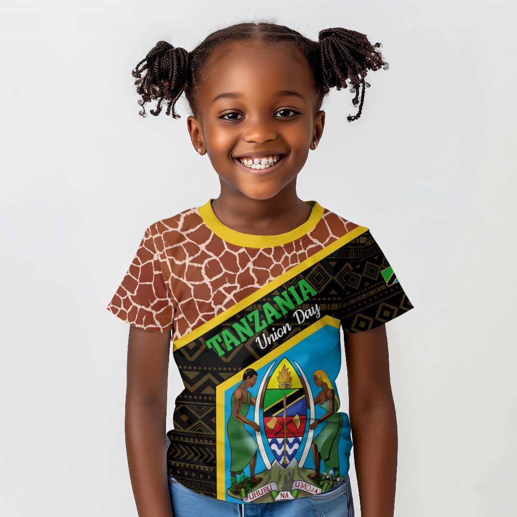 Tanzania Union Day 2024 Kid T shirt Uhuru na Umoja Giraffe Pattern