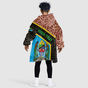 Tanzania Union Day 2024 KId Wearable Blanket Hoodie Uhuru na Umoja Giraffe Pattern