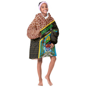 Tanzania Union Day 2024 KId Wearable Blanket Hoodie Uhuru na Umoja Giraffe Pattern