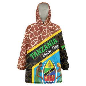 Tanzania Union Day 2024 KId Wearable Blanket Hoodie Uhuru na Umoja Giraffe Pattern