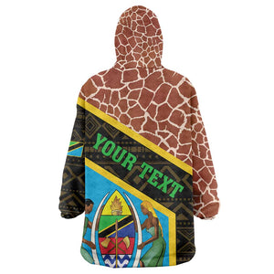 Tanzania Union Day 2024 KId Wearable Blanket Hoodie Uhuru na Umoja Giraffe Pattern