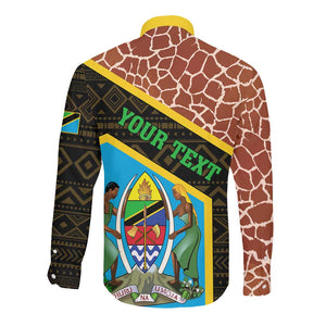 Tanzania Union Day 2024 Long Sleeve Button Shirt Uhuru na Umoja Giraffe Pattern