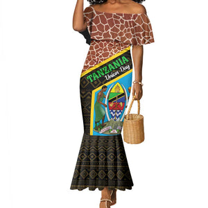 Tanzania Union Day 2024 Mermaid Dress Uhuru na Umoja Giraffe Pattern