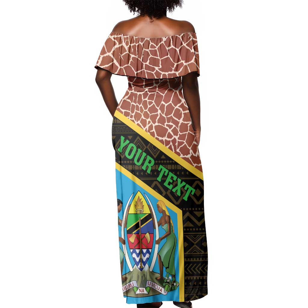 Tanzania Union Day 2024 Off Shoulder Maxi Dress Uhuru na Umoja Giraffe Pattern