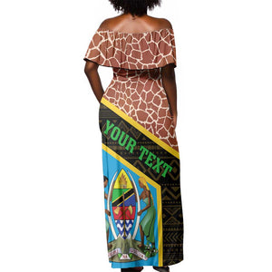 Tanzania Union Day 2024 Off Shoulder Maxi Dress Uhuru na Umoja Giraffe Pattern