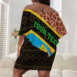 Tanzania Union Day 2024 Off Shoulder Short Dress Uhuru na Umoja Giraffe Pattern LT01