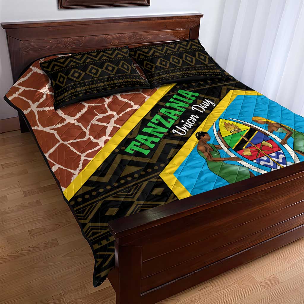 Tanzania Union Day 2024 Quilt Bed Set Uhuru na Umoja Giraffe Pattern