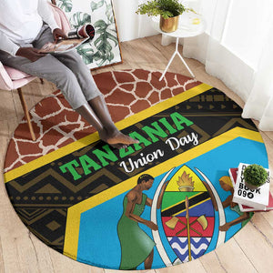 Tanzania Union Day 2024 Round Carpet Uhuru na Umoja Giraffe Pattern