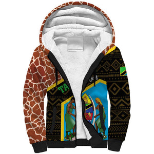 Tanzania Union Day 2024 Sherpa Hoodie Uhuru na Umoja Giraffe Pattern