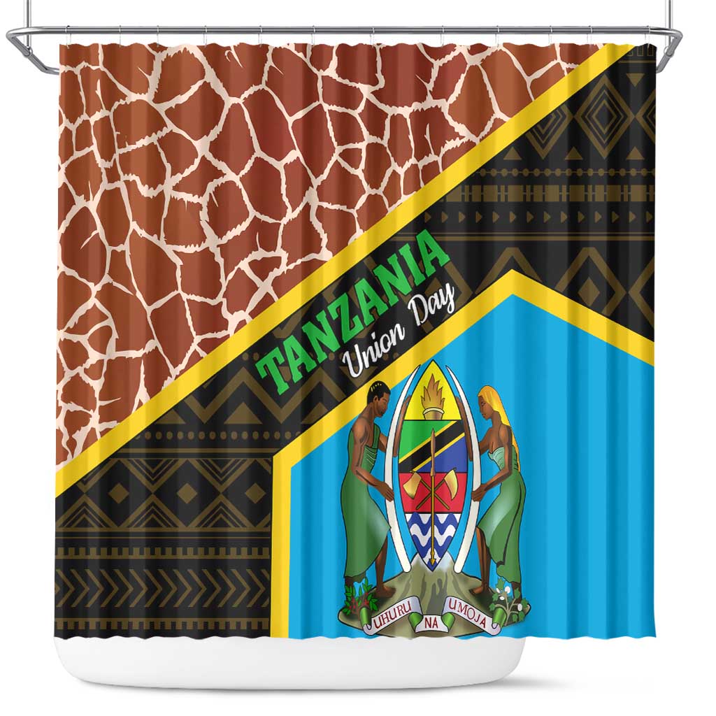 Tanzania Union Day 2024 Shower Curtain Uhuru na Umoja Giraffe Pattern