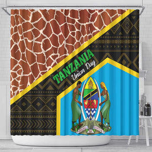 Tanzania Union Day 2024 Shower Curtain Uhuru na Umoja Giraffe Pattern