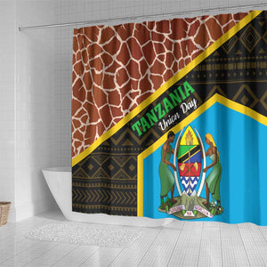 Tanzania Union Day 2024 Shower Curtain Uhuru na Umoja Giraffe Pattern