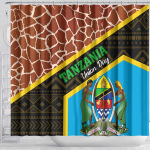 Tanzania Union Day 2024 Shower Curtain Uhuru na Umoja Giraffe Pattern