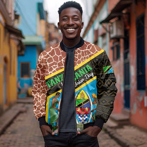 Tanzania Union Day 2024 Sleeve Zip Bomber Jacket Uhuru na Umoja Giraffe Pattern