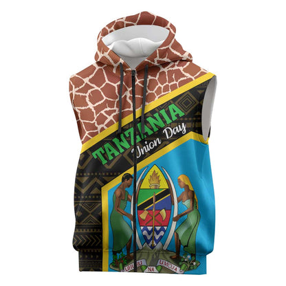Tanzania Union Day 2024 Sleeveless Zip Hoodie Uhuru na Umoja Giraffe Pattern - African Pride