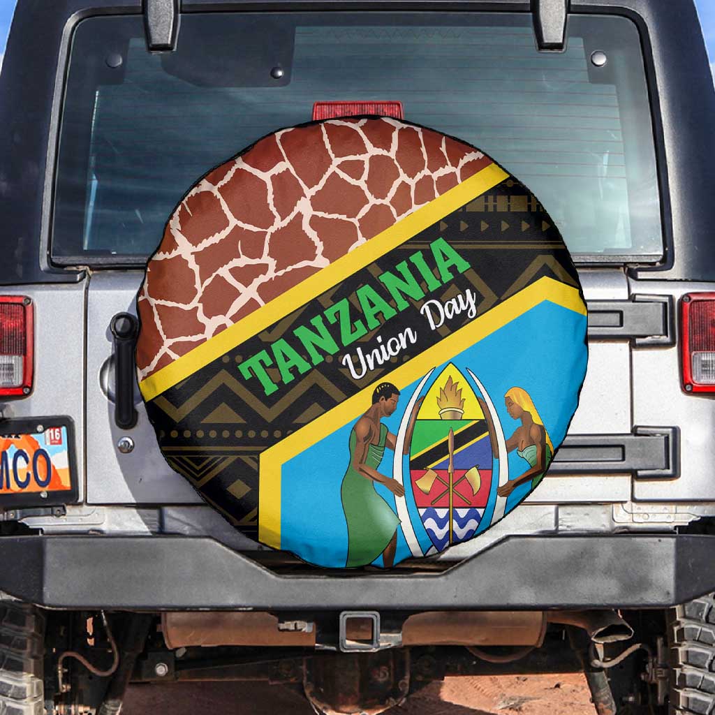 Tanzania Union Day 2024 Spare Tire Cover Uhuru na Umoja Giraffe Pattern