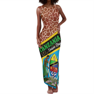 Tanzania Union Day 2024 Tank Maxi Dress Uhuru na Umoja Giraffe Pattern