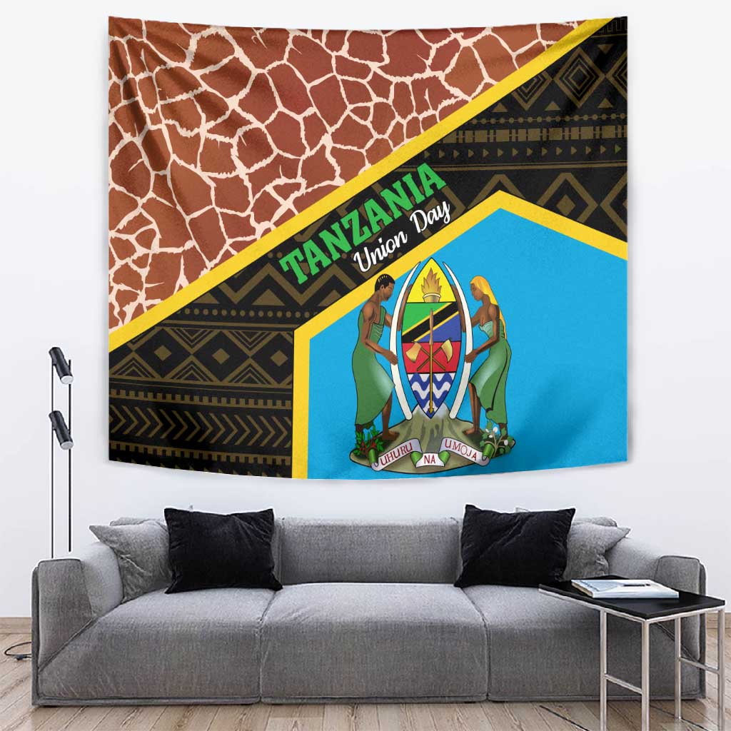 Tanzania Union Day 2024 Tapestry Uhuru na Umoja Giraffe Pattern