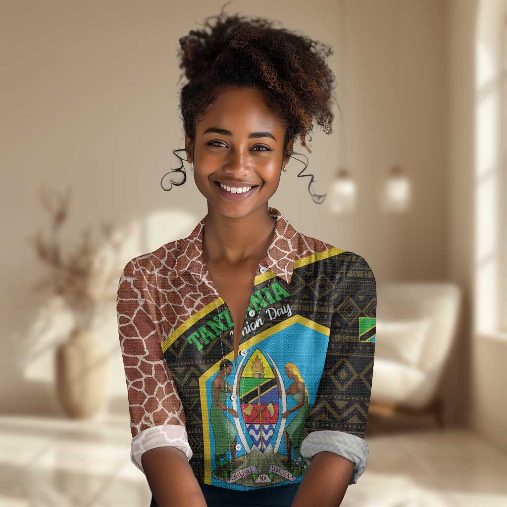 Tanzania Union Day 2024 Women Casual Shirt Uhuru na Umoja Giraffe Pattern