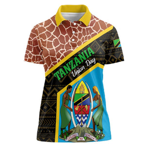 Tanzania Union Day 2024 Women Polo Shirt Uhuru na Umoja Giraffe Pattern