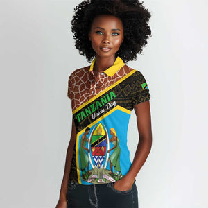 Tanzania Union Day 2024 Women Polo Shirt Uhuru na Umoja Giraffe Pattern