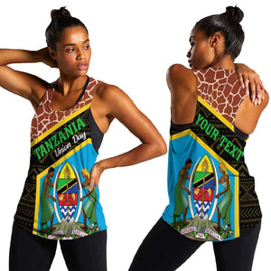 Tanzania Union Day 2024 Women Racerback Tank Uhuru na Umoja Giraffe Pattern