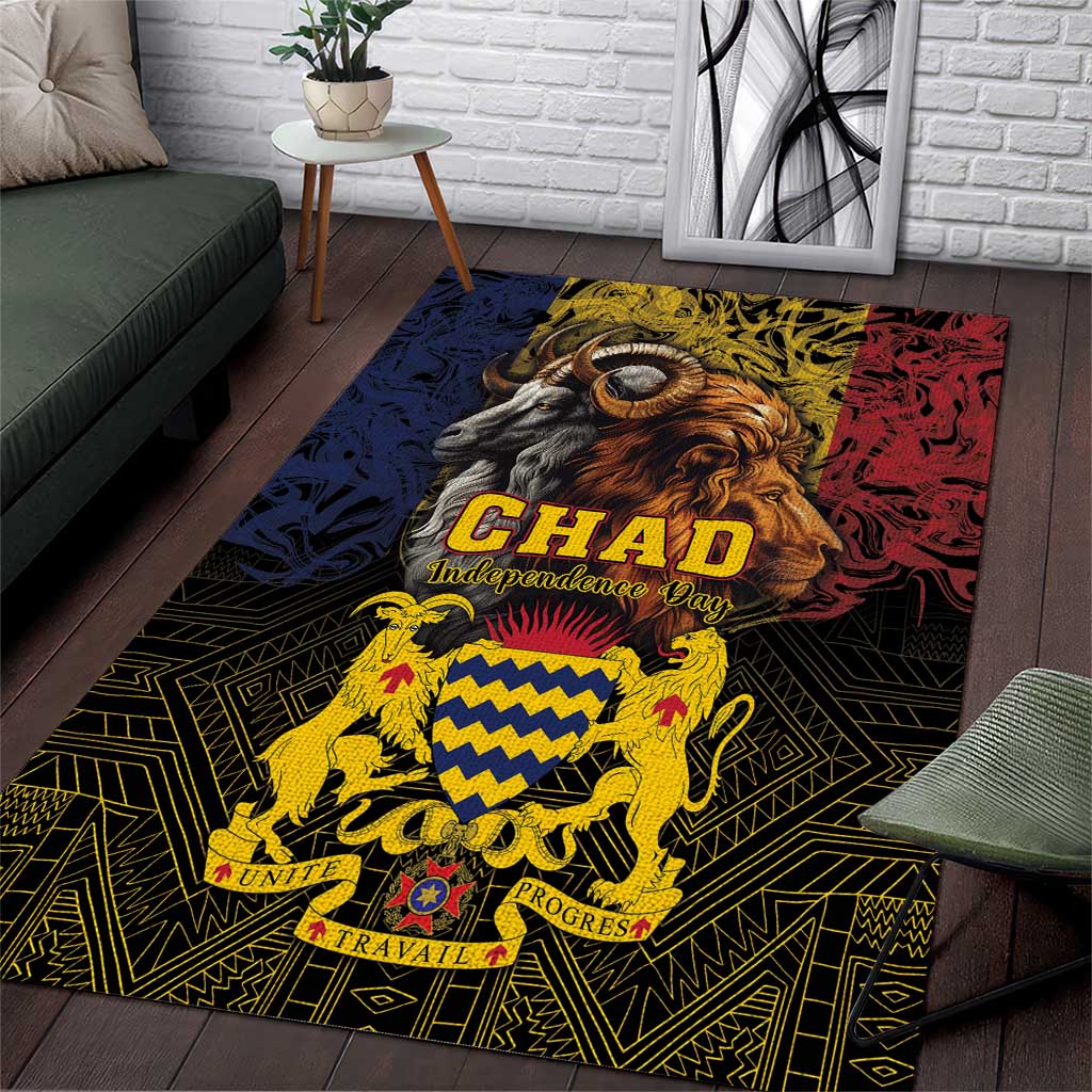 Chad Independence Day 1960 Area Rug Tchad Goat and Lion African Pattern