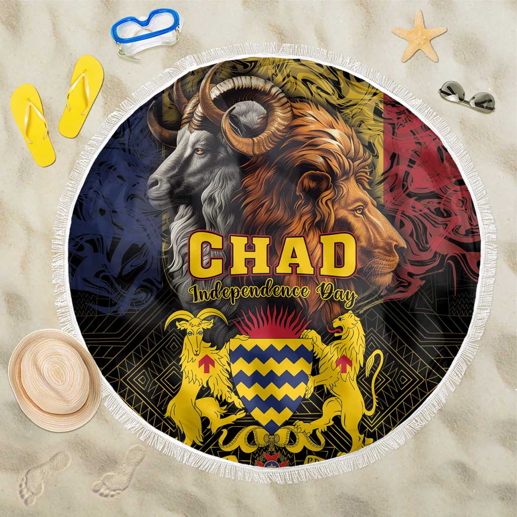 Chad Independence Day 1960 Beach Blanket Tchad Goat and Lion African Pattern