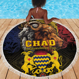 Chad Independence Day 1960 Beach Blanket Tchad Goat and Lion African Pattern