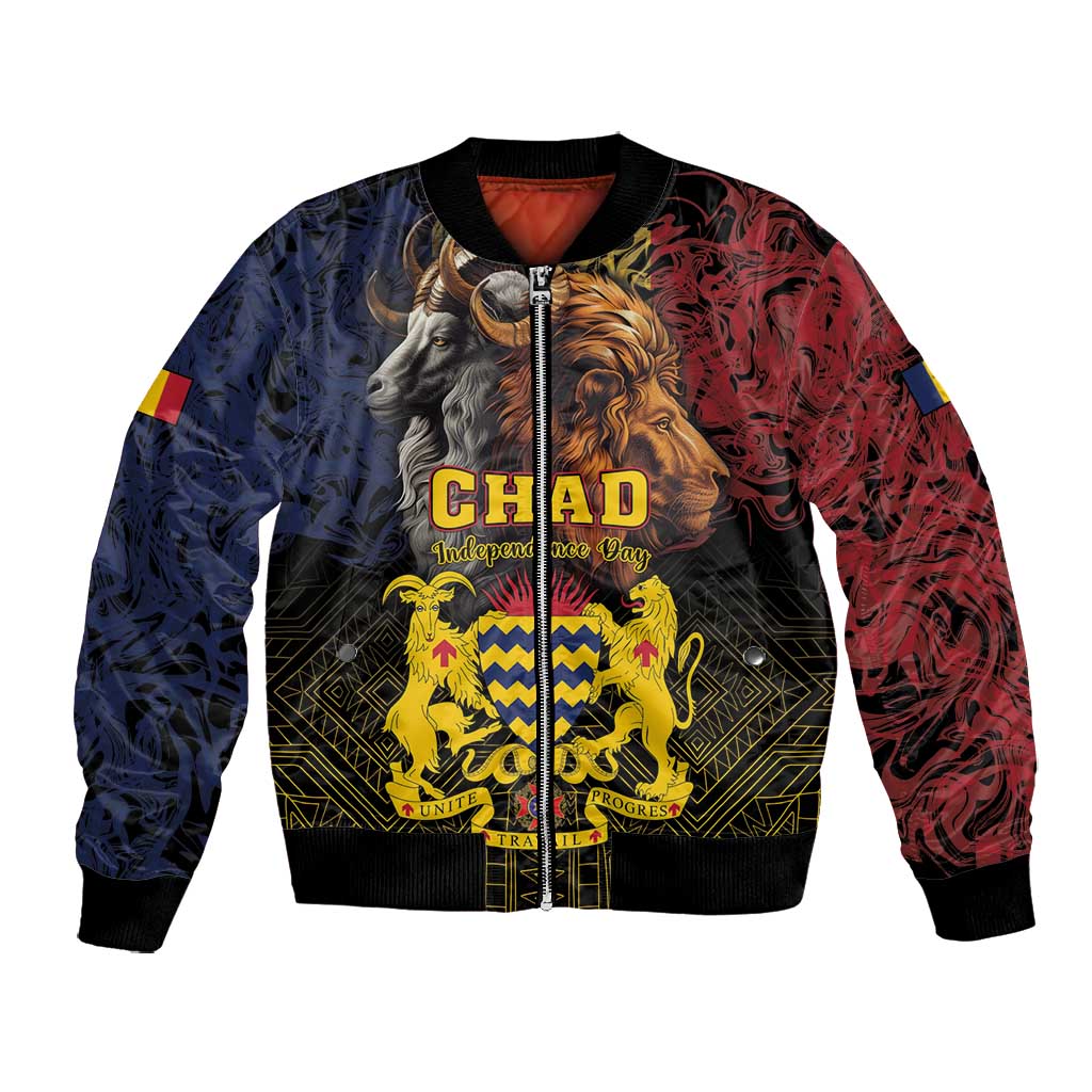 Chad Independence Day 1960 Bomber Jacket Tchad Goat and Lion African Pattern