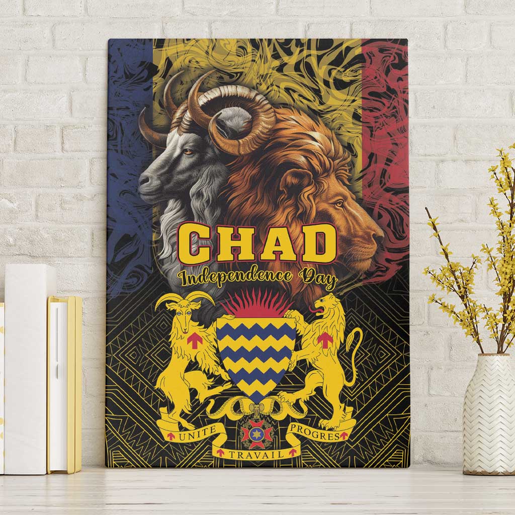 Chad Independence Day 1960 Canvas Wall Art Tchad Goat and Lion African Pattern